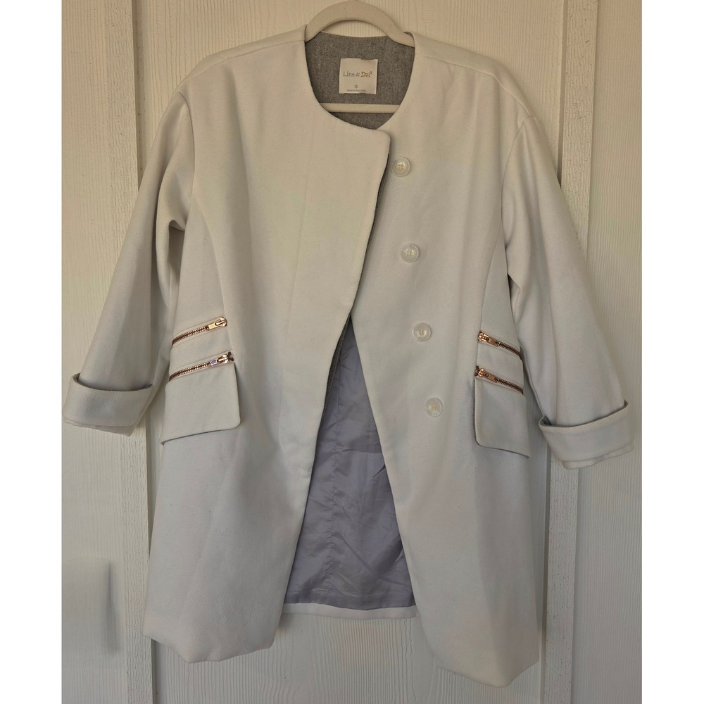White Collarless Coat Rose Gold Zipper Pockets Size S Fall Office Preppy Bridal